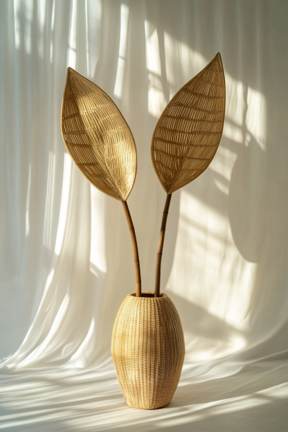 Indoor wicker leaf wall-hung living room table, homestay vase decorative mirror, artificial flower, Nordic desk - Image 6