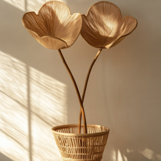 Indoor wicker leaf wall-hung living room table, homestay vase decorative mirror, artificial flower, Nordic desk