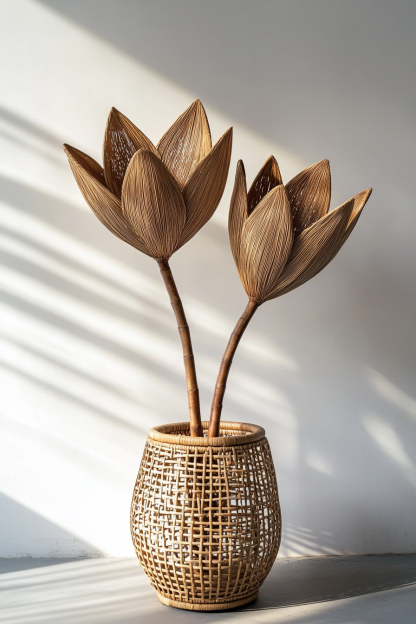 Indoor wicker leaf wall-hung living room table, homestay vase decorative mirror, artificial flower, Nordic desk - Image 4