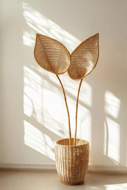 Indoor wicker leaf wall-hung living room table, homestay vase decorative mirror, artificial flower, Nordic desk - Image 3