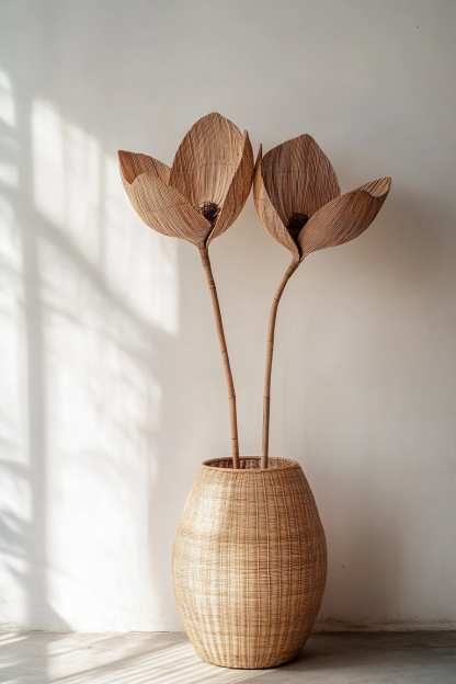 Wabi-sabi style wicker vase ornaments, living room flower arrangement decorations, bamboo wicker vase home decorations - Image 2