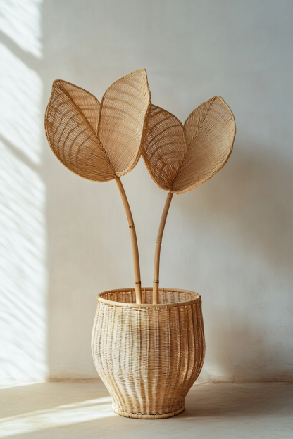 Indoor wicker leaf wall-hung living room table, homestay vase decorative mirror, artificial flower, Nordic desk - Image 2