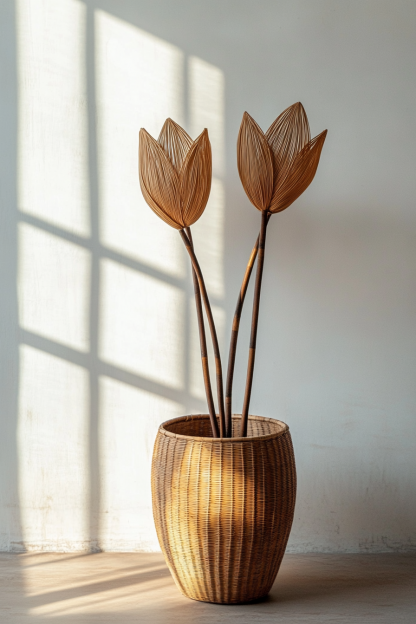 Vintage vase, hand-woven rattan, French retro entrance, flower tube, flower vase, homestay bedroom, Wabi-sabi style - Image 2