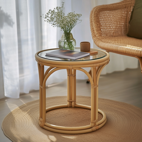 Wicker round table, bay window balcony, low coffee table, hand-woven bamboo dough, small-sized apartment side table, picnic outdoor round table - 图片 8