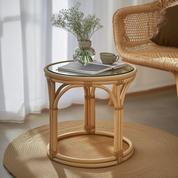 Wicker round table, bay window balcony, low coffee table, hand-woven bamboo dough, small-sized apartment side table, picnic outdoor round table - 图片 2