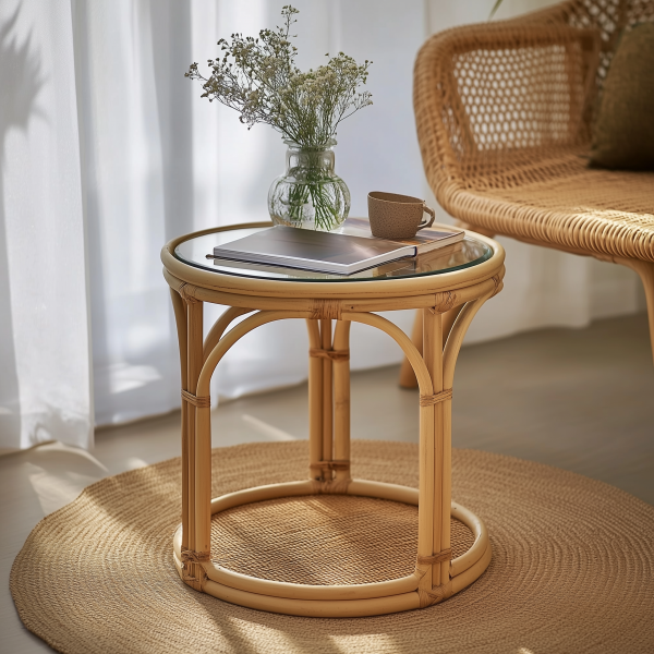 Wicker round table, bay window balcony, low coffee table, hand-woven bamboo dough, small-sized apartment side table, picnic outdoor round table - 图片 9