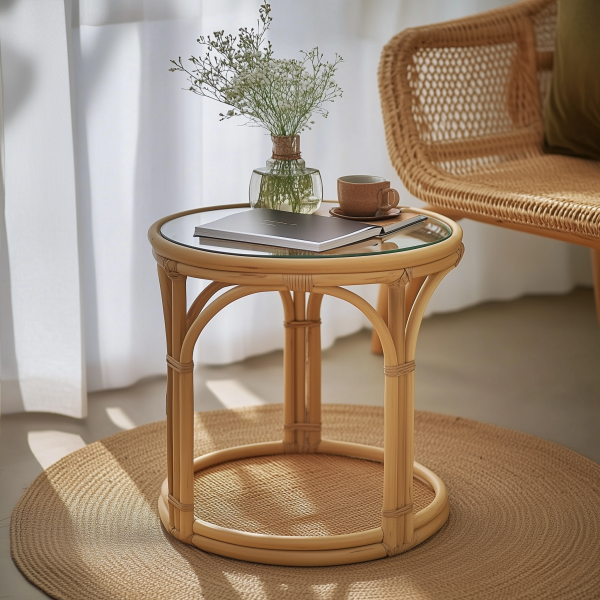 Wicker round table, bay window balcony, low coffee table, hand-woven bamboo dough, small-sized apartment side table, picnic outdoor round table - 图片 7
