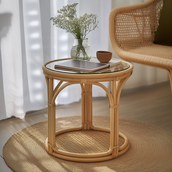 Wicker round table, bay window balcony, low coffee table, hand-woven bamboo dough, small-sized apartment side table, picnic outdoor round table - 图片 6