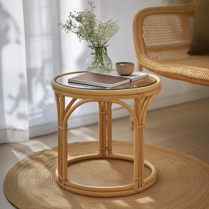Wicker round table, bay window balcony, low coffee table, hand-woven bamboo dough, small-sized apartment side table, picnic outdoor round table