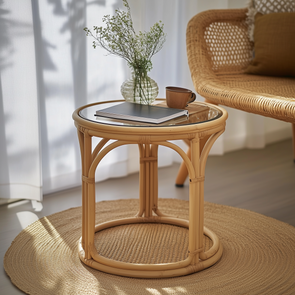 Wicker round table, bay window balcony, low coffee table, hand-woven bamboo dough, small-sized apartment side table, picnic outdoor round table - 图片 4