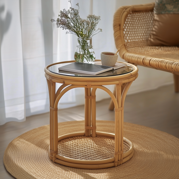 Wicker round table, bay window balcony, low coffee table, hand-woven bamboo dough, small-sized apartment side table, picnic outdoor round table - 图片 3