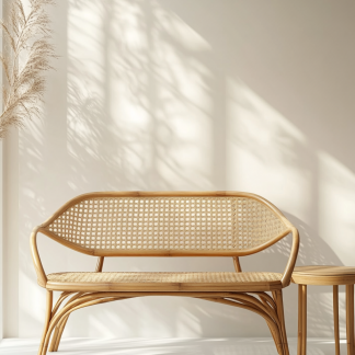 Wabi-sabi style solid wood rattan sofa type imperial concubine chair, Nordic solid wood imperial concubine chair, modern and simple home, natural wood color