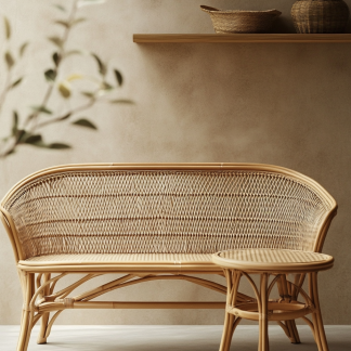 Wabi-sabi style solid wood rattan sofa type imperial concubine chair, Nordic solid wood imperial concubine chair, modern and simple home, natural wood color
