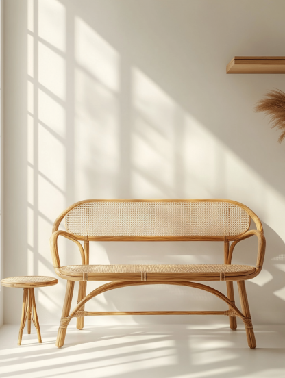 Wabi-sabi style solid wood wicker sofa category: Japanese modern and simple wabi-sabi style retro original solid wood wicker sofa