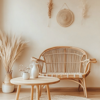 Wabi-sabi style solid wood rattan sofa type imperial concubine chair, Nordic solid wood imperial concubine chair, modern and simple home, natural wood color