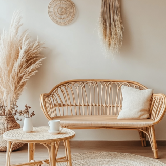Wabi-sabi style solid wood rattan sofa type imperial concubine chair, Nordic solid wood imperial concubine chair, modern and simple home, natural wood color