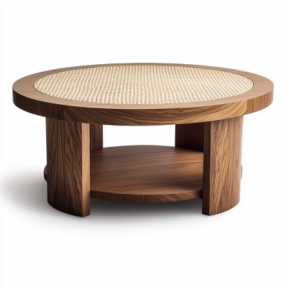 Wabi-sabi style solid wood round coffee table, Japanese-style tatami, small-sized apartment, wicker woven tea table, tea table storage, circular homestay - Image 9