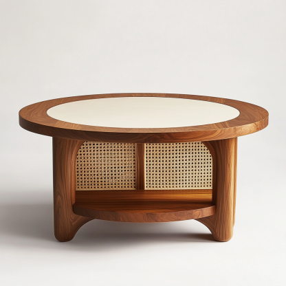 Wabi-sabi style solid wood round coffee table, Japanese-style tatami, small-sized apartment, wicker woven tea table, tea table storage, circular homestay - Image 7