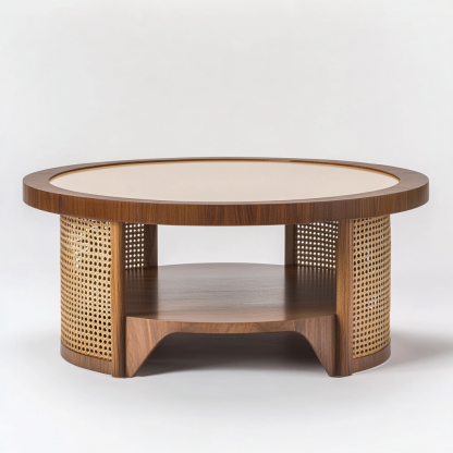 A combination of large and small round solid wood leisure table made of rattan weaving, a small tea table furniture for Nordic small-sized apartments, a coffee table and a corner table - Image 9