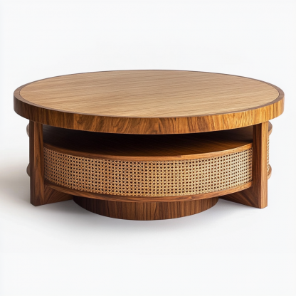 Wabi-sabi style solid wood round coffee table, Japanese-style tatami, small-sized apartment, wicker woven tea table, tea table storage, circular homestay - Image 7