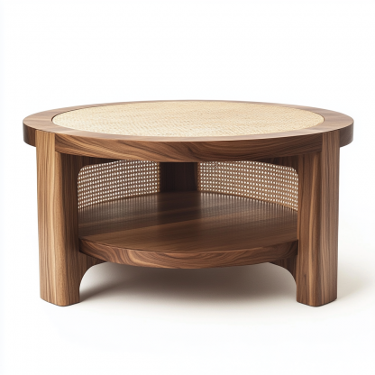 Wabi-sabi style solid wood round coffee table, Japanese-style tatami, small-sized apartment, wicker woven tea table, tea table storage, circular homestay - Image 9