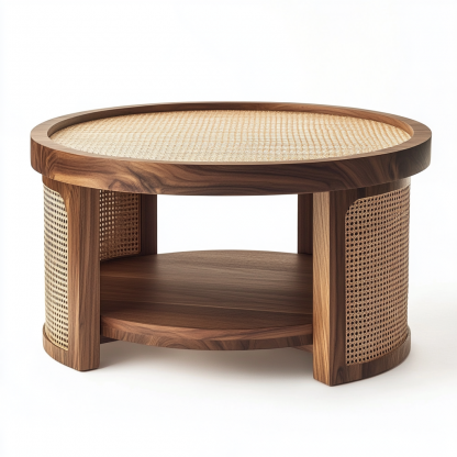 Wabi-sabi style solid wood round coffee table, Japanese-style tatami, small-sized apartment, wicker woven tea table, tea table storage, circular homestay - Image 8