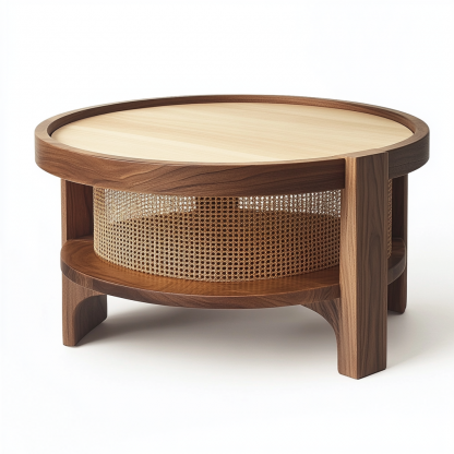 Wabi-sabi style solid wood round coffee table, Japanese-style tatami, small-sized apartment, wicker woven tea table, tea table storage, circular homestay - Image 6