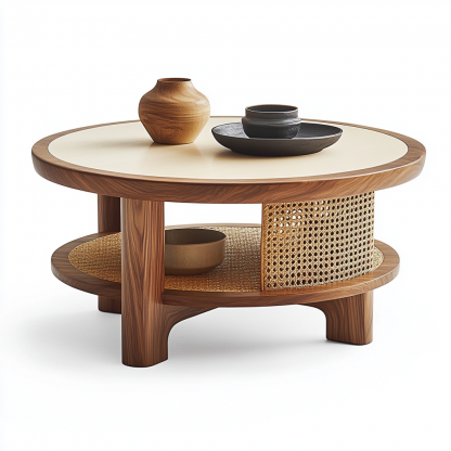 Round reception low table, Japanese wabi-sabi style solid wood coffee table, living room, modern, simple and light luxury for small-sized home - Image 9