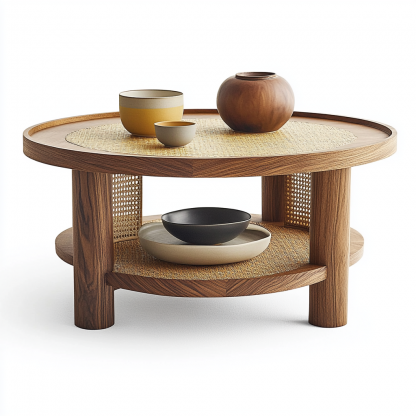 Round reception low table, Japanese wabi-sabi style solid wood coffee table, living room, modern, simple and light luxury for small-sized home - Image 7
