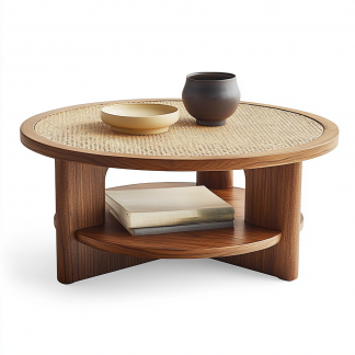 Round reception low table, Japanese wabi-sabi style solid wood coffee table, living room, modern, simple and light luxury for small-sized home