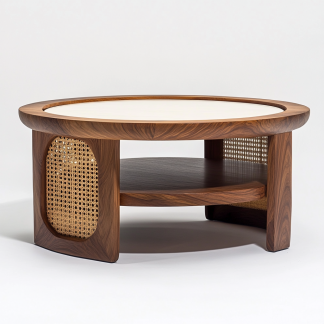 Wabi-sabi style wicker coffee table, living room, small-sized home, round coffee table and tea table