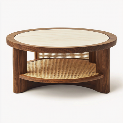 Wabi-sabi style wicker coffee table, living room, small-sized home, round coffee table and tea table - Image 3