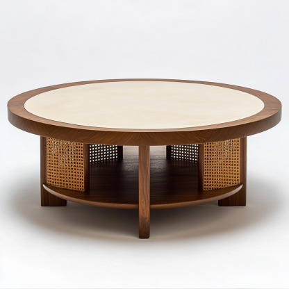 Wabi-sabi style wicker coffee table, living room, small-sized home, round coffee table and tea table - Image 2