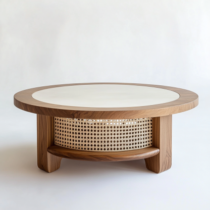 A combination of large and small round solid wood leisure table made of rattan weaving, a small tea table furniture for Nordic small-sized apartments, a coffee table and a corner table - Image 5
