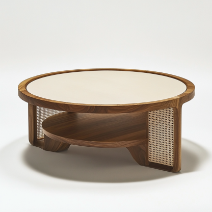 Wabi-sabi style wicker coffee table, living room, small-sized home, round coffee table and tea table - Image 9