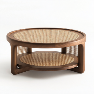 Wabi-sabi style wicker coffee table, living room, small-sized home, round coffee table and tea table