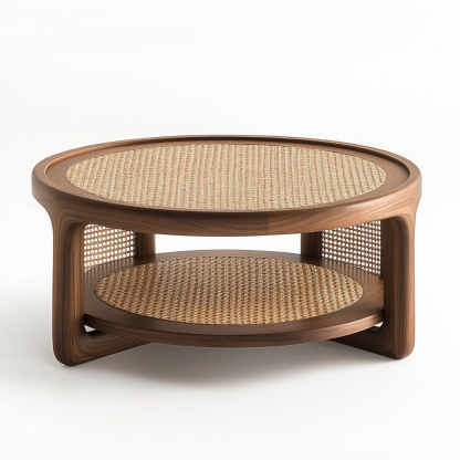 Wabi-sabi style wicker coffee table, living room, small-sized home, round coffee table and tea table