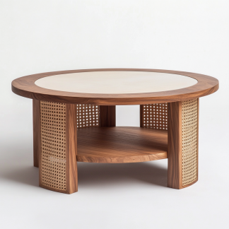 Wabi-sabi style coffee table, modern and simple Japanese style, wabi-sabi style, retro, original solid wood rattan woven round, artistic low table