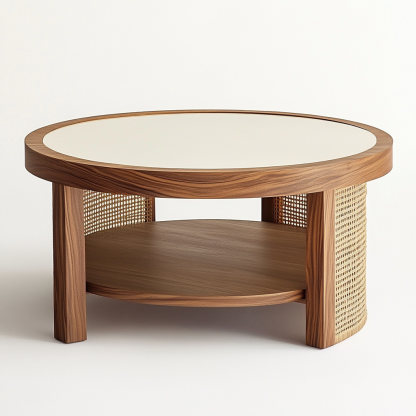 Wabi-sabi style solid wood round coffee table, Japanese-style tatami, small-sized apartment, wicker woven tea table, tea table storage, circular homestay - Image 9