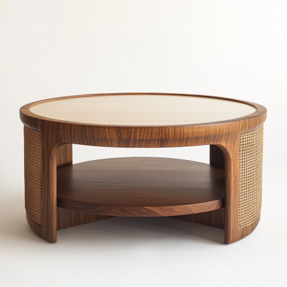Wabi-sabi style solid wood round coffee table, Japanese-style tatami, small-sized apartment, wicker woven tea table, tea table storage, circular homestay - Image 7