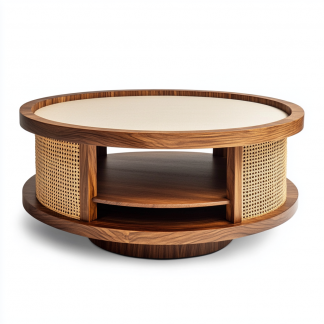 Round reception low table, Japanese wabi-sabi style solid wood coffee table, living room, modern, simple and light luxury for small-sized home