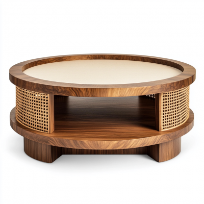 Round reception low table, Japanese wabi-sabi style solid wood coffee table, living room, modern, simple and light luxury for small-sized home - Image 2