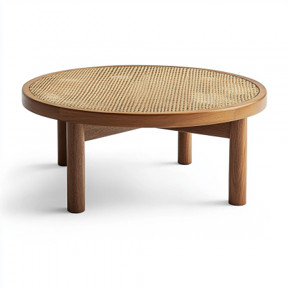 Wabi-sabi style solid wood round coffee table, Japanese-style tatami, small-sized apartment, wicker woven tea table, tea table storage, circular homestay - Image 6