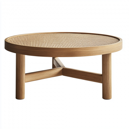 Wabi-sabi style solid wood round coffee table, Japanese-style tatami, small-sized apartment, wicker woven tea table, tea table storage, circular homestay - Image 5