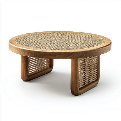 Wabi-sabi style solid wood round coffee table, Japanese-style tatami, small-sized apartment, wicker woven tea table, tea table storage, circular homestay - Image 4
