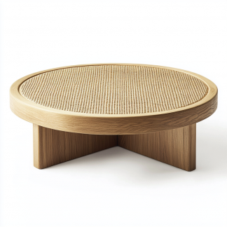 Wabi-sabi style solid wood round coffee table, Japanese-style tatami, small-sized apartment, wicker woven tea table, tea table storage, circular homestay