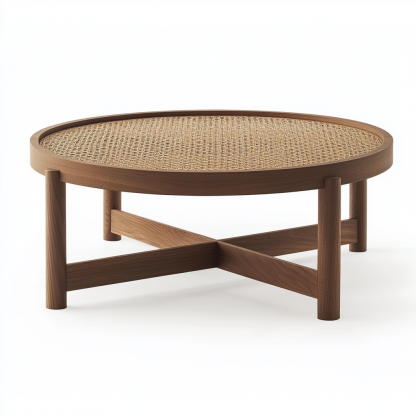 Wabi-sabi style solid wood round coffee table, Japanese-style tatami, small-sized apartment, wicker woven tea table, tea table storage, circular homestay - Image 4