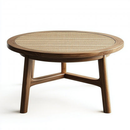Wabi-sabi style wicker coffee table, living room, small-sized home, round coffee table and tea table - Image 6