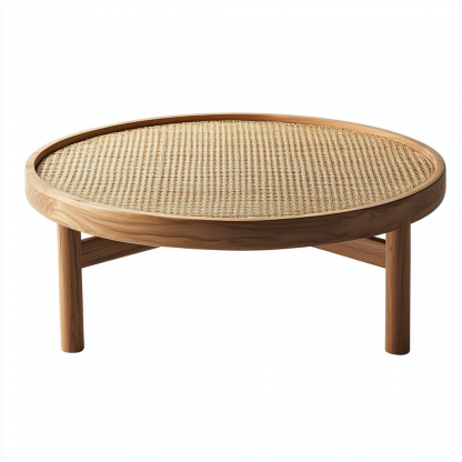 Wabi-sabi style wicker coffee table, living room, small-sized home, round coffee table and tea table - Image 5
