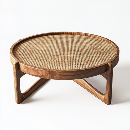 Wabi-sabi style wicker coffee table, living room, small-sized home, round coffee table and tea table - Image 3